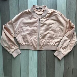Zara pink cropped bomber jacket